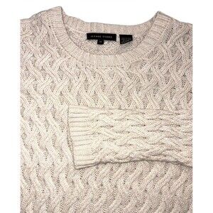 Jeanne Pierre Cable Knit Sweater Womens Medium Cream Ivory Basketweave Fisherman